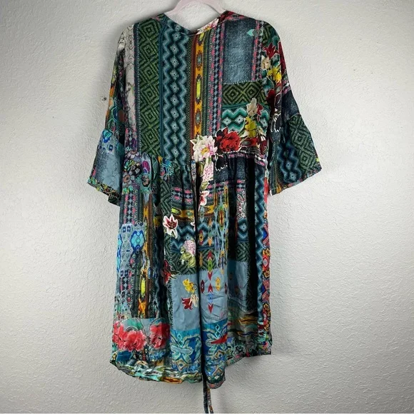 Johnny Was Green Blue Bell Sleeve Midi Dress - Picture 4 of 9